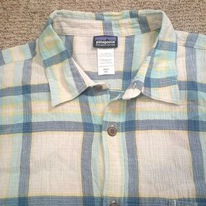 Patagonia A/C Short Sleeve Shirt Mens XXL Organic Cotton Blue & Teal Plaid